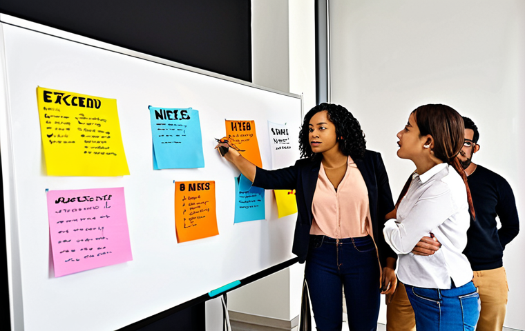 **Image:** A diverse group of solopreneurs collaborating in a modern co-working space, brainstorming ideas on a whiteboard covered in colorful notes and diagrams. Emphasis on inclusivity and different cultural backgrounds.